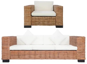 vidaXL 2-delig Bankstel met kussens natuurlijk rattan