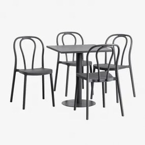 Set Van Vierkante Tuintafel 70x70 Cm En 4 Tuinstoelen Mizzi Grijs – Grafiet - Sklum