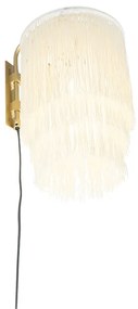 Oosterse wandlamp goud crème kap met franjes - Franxa