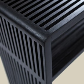 Wandtafel Zwarte Teak Latjes - 130 X 30cm.