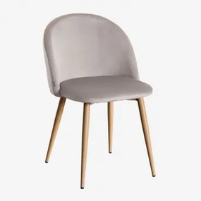 Kana Eetkamerstoel In Fluweel Grijs – Taupe & Natuurlijk Hout - Sklum