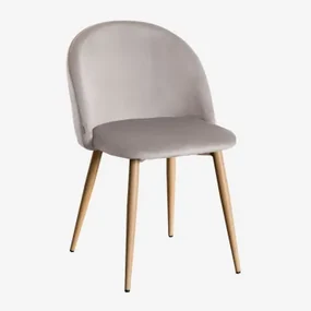 Kana Eetkamerstoel In Fluweel Grijs – Taupe & Natuurlijk Hout - Sklum