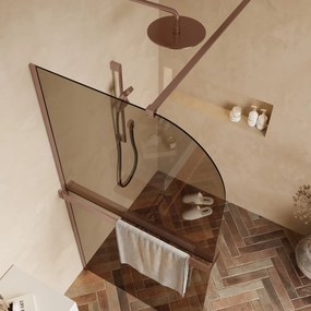Saniclear Moon afgeronde inloopdouche 80cm geborsteld koper met bronsglas en handdoekhouder