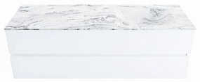 Mondiaz Vica DLux badmeubel 150cm talc 2 lades met wastafel glace rechts 1 kraangat