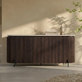 Walnoot Dressoir Met Travertin Blad - 180x40x85cm.