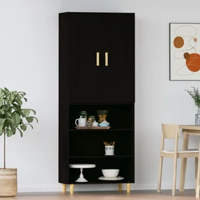 vidaXL Hoge kast bewerkt hout zwart