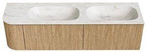 Mondiaz Kurve-dlux 165cm badmeubel ronding links oak met 2 lades en 1 deur en wastafel stor small dubbel/rechts zonder kraangat ostra