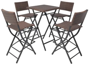 vidaXL 5-delige Tuinset inklapbaar staal poly rattan bruin
