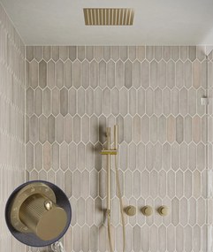 Saniclear Plus Stripes inbouw regendouche met inbouw douchekop 30x30cm, glijstang en staafhanddouche geborsteld messing - mat goud