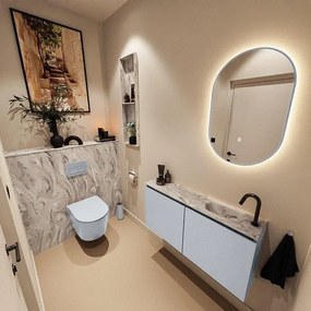 MONDIAZ TURE-DLUX 100cm toiletmeubel Clay. EDEN wastafel Glace positie rechts. Met 1 kraangat. TUREDX100CLAR1GLA