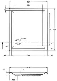 Plieger Kwadrant douchebak rechthoekig 90x80x5cm wit