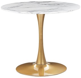 Eettafel wit/goud marmer look ⌀ 90 cm BOCA Beliani