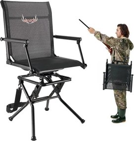 VEVOR Opvouwbare stoel Kampeerstoel Visstoel met armleuningen &amp; stalen frame &amp; verstelbare draagriem Opvouwbare stoel Tuinstoel (draagvermogen 136 kg) 360° Stil draaibaar, voor picknick Tuin Buiten