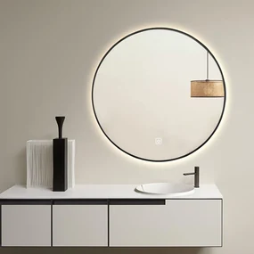 Saniclear Circle Black ronde spiegel met LED verlichting 60cm incl. spiegelverwarming mat zwart