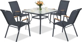 Modena/Bitonto metalen tuinmeubelen voor 4 personen met Garden Point vierkante tafel grijs