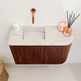 Mondiaz Joya DLux 60cm toiletmeubel ronding rechts ruby met wastafel faye links zonder kraangat ostra