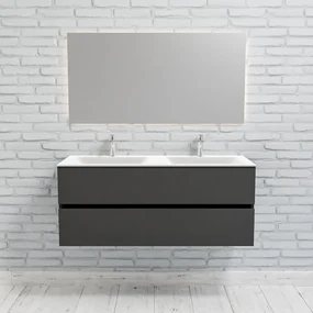 Zaro Valencia Solid Surface badmeubel 120cm mat antraciet 2 kraangaten dubbele spoelbak