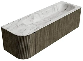 Mondiaz Kurve-dlux 145cm badmeubel ronding links shadow met 1 lade en deur en wastafel big large kraangat rechts glace
