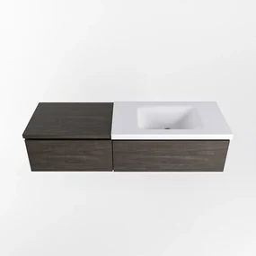 Mondiaz Bukla 140cm badmeubel met module 60 Dark Brown met 2 lades wastafel Cloud rechts 1 kraangat Talc