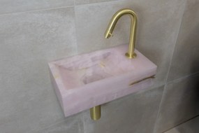Saniclear Pink Onyx fonteinset met gebogen kraan in geborsteld messing
