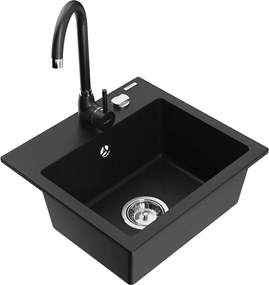 Mexen Milo granieten spoelbak 1-komors met keukenkraan Telma, zwart - 6505-77-670200-70