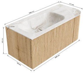 Mondiaz Kurve-dlux 105cm badmeubel ronding rechts ruby met 1 lade en deur en wastafel big small links zonder kraangat glace
