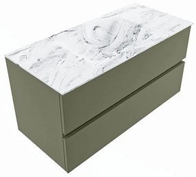 Mondiaz Vica DLux badmeubel 100cm army 2 lades met wastafel glace midden zonder kraangat