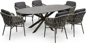 San Francisco Luxor dining tuinset 240x100xH76 cm 7 delig antraciet keramiek