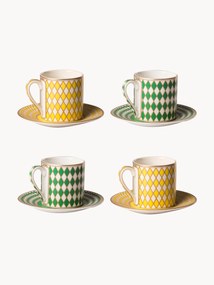 Espressokopjes Chess met schoteltjes, set van 4