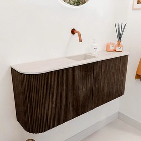 Mondiaz Joya DLux 105cm toiletmeubel ronding links/rechts walnut met wastafel faye midden zonder kraangat meli