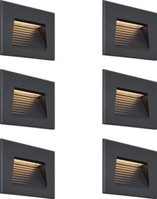 Set van 6 moderne inbouw wandlampen zwart 11,5cm incl. LED IP65 - Trem