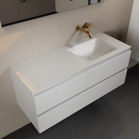 Mondiaz Aivy badmeubel 120cm talc met wastafel solid surface talc rechts zonder kraangat en spiegel