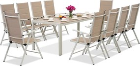 Aluminium tuinmeubelen met grote Polywood Verona tafel voor 10 personen Garden Point beige