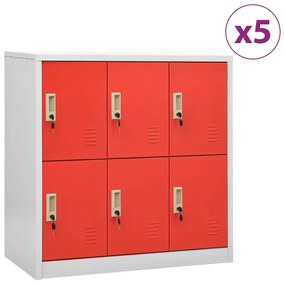 vidaXL Lockerkasten 5 st 90x45x92,5 cm staal lichtgrijs en rood