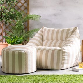 Natalia Outdoor Zitzak Stoel Woven + Poef - Taupe/Wit