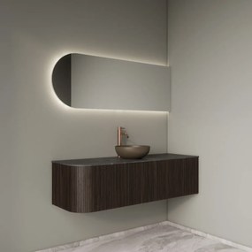 Gliss Design Alluro badmeubel ribbelfront met ronding links 140cm ebony en zwart leisteen toppaneel
