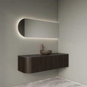 Gliss Design Alluro badmeubel ribbelfront met ronding links 140cm ebony en zwart leisteen toppaneel