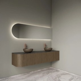 Gliss Design Alluro badmeubel ribbelfront met ronding links 180cm ash grey en zwart leisteen toppaneel