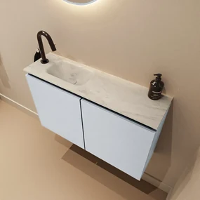 Mondiaz Ture DLux toiletmeubel 80cm clay met wastafel opalo links met kraangat