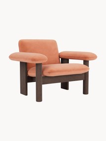 Fluwelen lounge fauteuil Brasilia van eikenhout