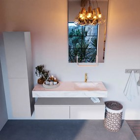 Mondiaz Alan DLux badmeubel 130cm cale 2 lades met wastafel ostra rechts 1 kraangat