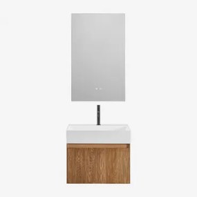 Badmeubelset Van Hout Met Geïntegreerde Wastafel Aldeia Ash Brown & Rectangular Led And Antifog 55x90 Cm Riben & Zwart ↑20 Cm - Sklum