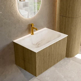 Mondiaz Kurve-dlux 70cm badmeubel dusk met 1 lade en wastafel big small midden 1 kraangat frappe