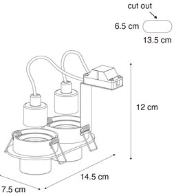 Set van 6 inbouwspots donkerbrons GU10 35mm kantelbaar 2-lichts - Installa Binnenverlichting Lamp