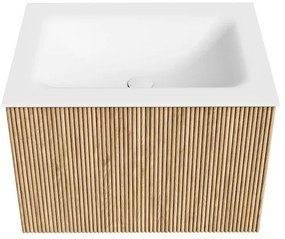 Mondiaz Kurve 60cm badmeubel oak met 1 lade en wastafel cloud midden zonder kraangat
