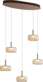 Design hanglamp rosé goud met amber glas incl. LED 3-staps dimbaar 5-lichts easylift - Fiera