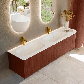 Mondiaz Kurve-dlux 175cm badmeubel ronding rechts ruby met 2 lades en 1 deur en wastafel stor small dubbel/links 2 kraangaten opalo