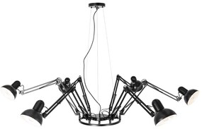 Industriële hanglamp zwart 6-lichts verstelbaar - Hobby Spinne