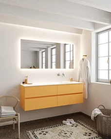 Mondiaz Vica 150cm badmeubel ocher 4 lades wastafel Moon rechts zonder kraangat