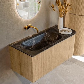 Mondiaz Kurve-dlux 105cm badmeubel ronding rechts oak met 1 lade en deur en wastafel big small links zonder kraangat lava
